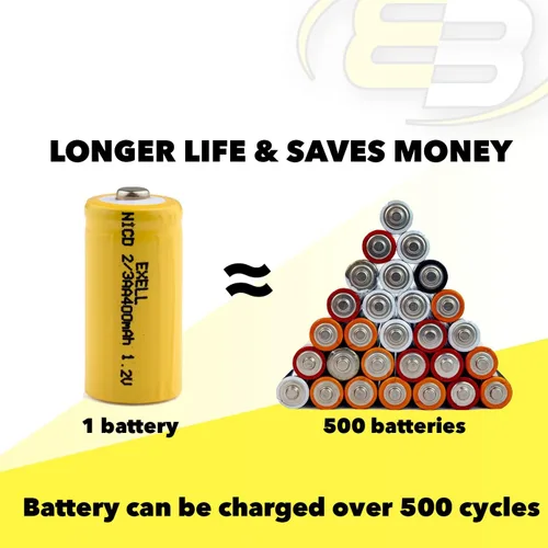 Vista 6 de Exell Battery Paquete de 5 baterías recargables AA NiMH de 1.2 V 2/3 400 mAh AA NiMH compatibles con registradores de datos industriales