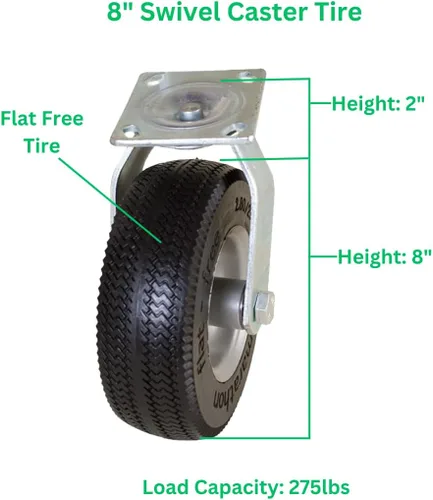 Vista 3 de Marathon Rueda giratoria de 8" con neumático plano libre