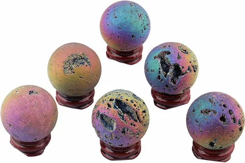 Vista 5 de SUNYIK - Bola esfera drusa geoda con revestimiento de titanio, bola de cuarzo de vidrio, gema de ágata, escultura decorativa, curación.
