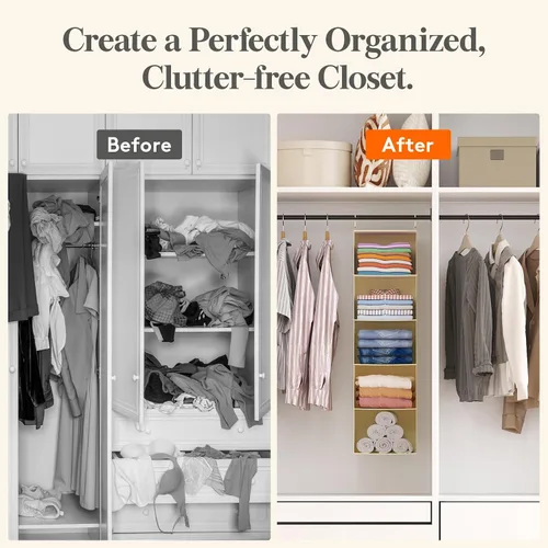 Vista 7 de Lifewit Organizador de armario colgante de 5 niveles y almacenamiento para estantes, estante de ropa plegable con 2 ganchos resistentes