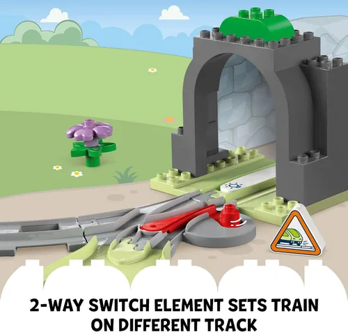 Vista 5 de LEGO DUPLO 10425 - Juego de expansión de túnel y pistas de tren de la ciudad Town, 10 piezas adicionales de vías de tren, juego de tren