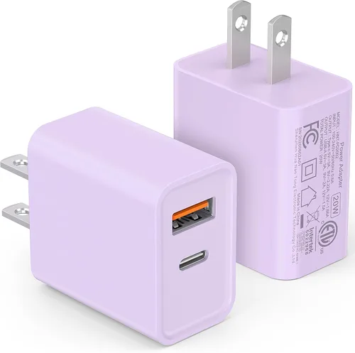 Vista 20 de [Paquete de 2] Adaptador de doble puerto de carga rápida USB C de 20 W Blanco
