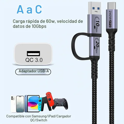 Vista 3 de Cable USB C 2 en 1 Android Auto [1.5 pies, 2 paquetes], cable de Plateado