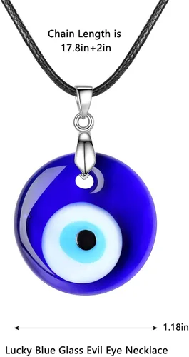 Vista 2 de WBRWP- Juego de collar con colgante de mal de ojo cristal de ojo azul con cadena de cuerda de cuero, acero inoxidable, protección turca