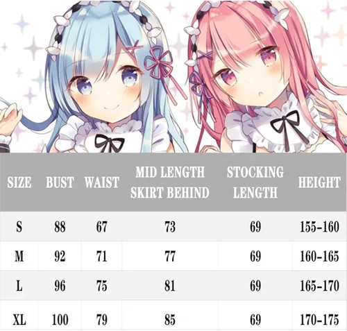 Vista 5 de FMMOEK Disfraz de Re Zero para mujer disfraz de sirvienta de anime capa de media oreja vestido blanco