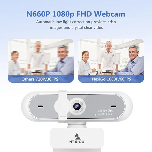 Vista 2 de NexiGo N660P - Cámara web 1080P de 60FPS con control de software, micrófono dual y cubierta, enfoque automático, cámara web USB HD para ordenador