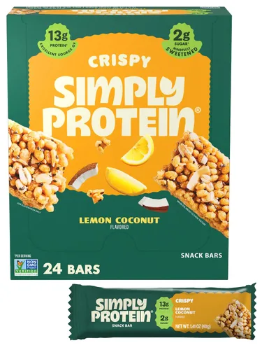 Vista 13 de Simply Protein - Barras crujientes de canela y nuez - Barras de proteínas a base de plantas - Bajo en carbohidratos, bajo en azúcar, alta fibra