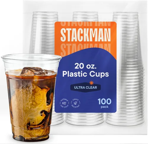 Vista 6 de Stack Man [Paquete de 100 – 12 onzas] Vasos de plástico desechables transparentes PET transparentes desechables de 12 onzas