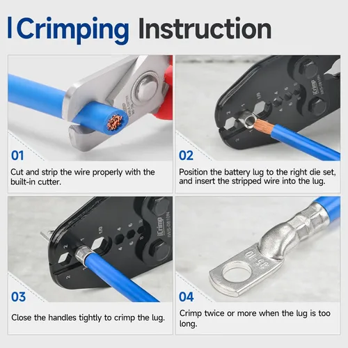 Vista 6 de Herramienta de engarzado de lengüetas de cable de batería iCrimp para lengüetas de cobre AWG 8-1/0, extremos de alambre resistentes