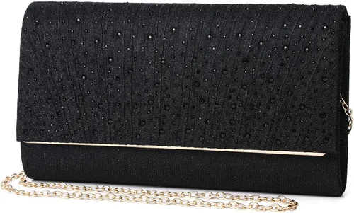 Vista 2 de Gurina Bolso de noche para mujer, bolso de mano con diamantes de imitación, lentejuelas con purpurina, bolso cruzado para mujer, fiesta de boda