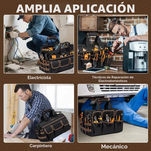 Vista 7 de Bolsas de herramientas resistentes de 16.5 pulgadas para hombres, bolsa de herramientas grande de 34 bolsillos con correa de hombro ajustable