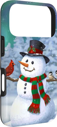 Vista 44 de Funda para iPhone 17 con diseño de muñeco de nieve y pájaros en invierno