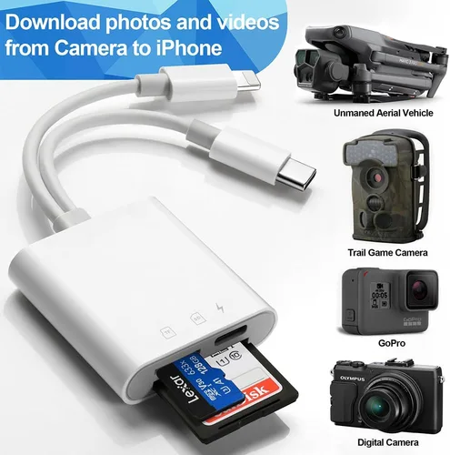 Vista 7 de Lector de Tarjetas SD para iPhone iPad, Visor de Tarjetas SD para Cámara de Sendero Digital con Ranura Dual para MicroSD/SD, Conectar y Usar, Carga