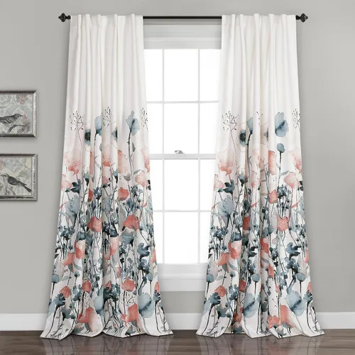 Vista 10 de Lush Decor Zuri Flora - Cenefa para cortina con filtro de luz, 18 pulgadas de largo x 52 pulgadas de ancho, azul y coral (paquete de 2)