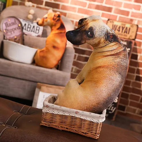 Vista 2 de Almohada de peluche realista de perro, divertido cojín en forma de perro, regalo extraño para niños