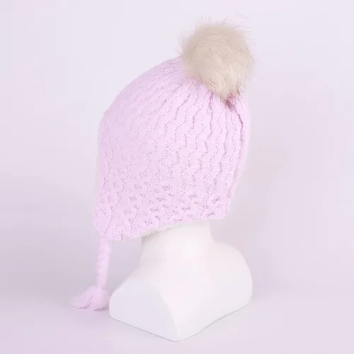 Vista 7 de Gorro de punto con solapa para las orejas para bebé, de piel sintética, con pompón, para invierno, cálido, forro polar