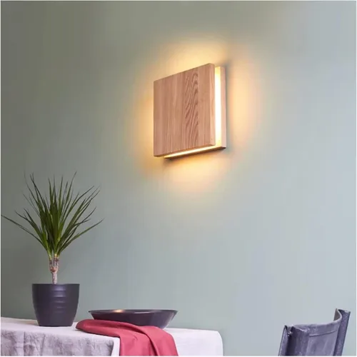 Vista 2 de Lámpara de pared LED de madera, aplique de pared cuadrada, lámpara de pared para interiores de 9 W, con acrílico, lámparas de cabecera de madera