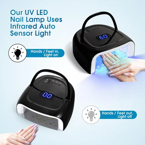 Vista 4 de Lámpara de uñas LED recargable de 60 W, lámpara de gel inalámbrica con mango portátil y 42 cuentas de lámpara, sensor automático UV LED secador