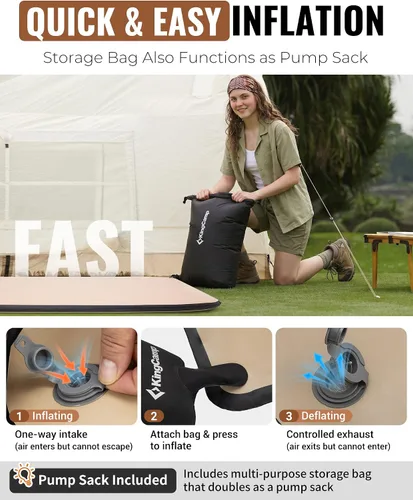 Vista 8 de KingCamp FLEXIREST 5.0 - Colchoneta de dormir doble para camping, compacta, tamaño completo, con bolsa de inflador, colchón de campamento sin PVC