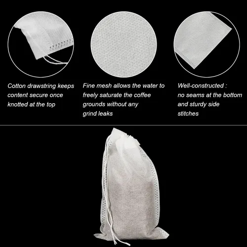Vista 3 de 50 bolsas para preparación en frío sin desorden, bolsas de filtro de café desechables de 4x6 pulgadas, bolsas de malla fina con cordón para preparar