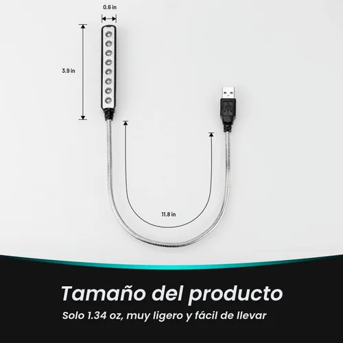Vista 6 de Luz LED USB Daffodil ULT05 – 8 lámpara LED de lectura super luminosa – No Necesita baterías – Compatible con PC & Mac (Negro)