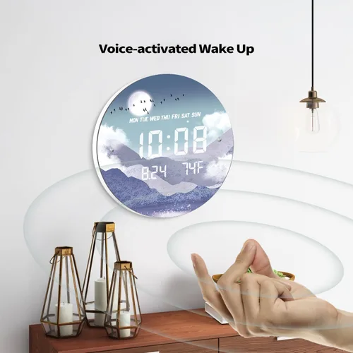Vista 3 de Reloj de pared digital SCOAGE con luz nocturna MoonCloud moderno de 7 niveles de brillo 12/24H LED automático con temperatura fecha hora pantalla