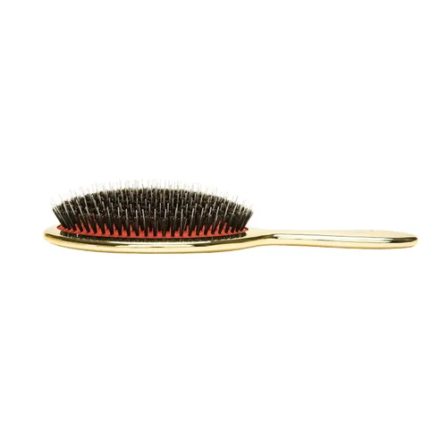 Vista 4 de Ibiza Hair Cepillo de jabalí ovalado extra grande (GL7 - dorado metálico) Cerdas de jabalí/nailon estimulan el cuero cabelludo y distribuyen