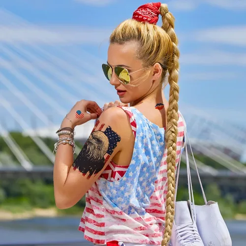 Vista 7 de Aresvns Tatuajes temporales del Día de la Independencia, tatuaje de manga de bandera de Estados Unidos del 4 de julio, suministros de fiesta rojo
