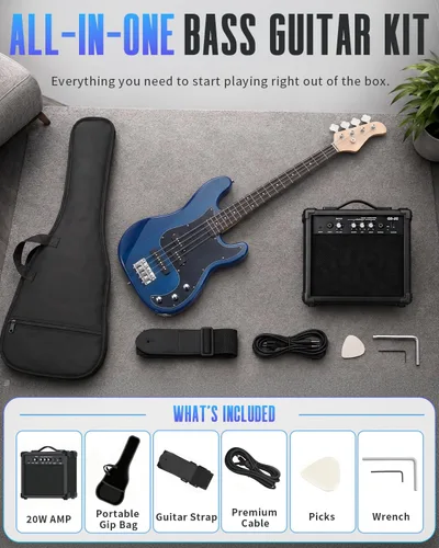 Vista 7 de Ktaxon 4 String Bass Guitar, Full-Size Electric Bass Guitar Kit(Dark Blue)