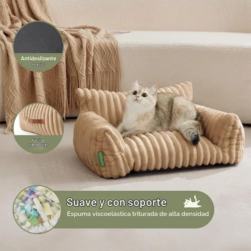 Vista 4 de Lindo sofá cama para mascotas, sofá de apoyo para gatos de interior, sofá cama pequeño para perros pequeños, beige, 24 pulgadas