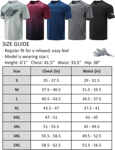 Vista 7 de Paquete de 5 camisetas de manga corta con cuello redondo y de secado rápido para hombre camisetas deportivas para correr entrenar o ir al gimnasio