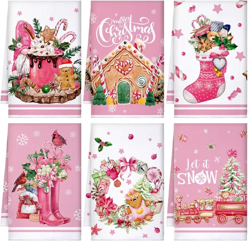 Vista 11 de Bencailor 6 piezas de paños de cocina de Navidad absorbentes de microfibra suave estilo casa de campo de 16 x 24 pulgadas, paños de cocina