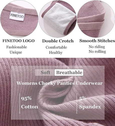 Vista 3 de FINETOO Ropa interior de algodón para mujer, sexy, elástica, de tiro bajo, hipster, suave, con cintura en V