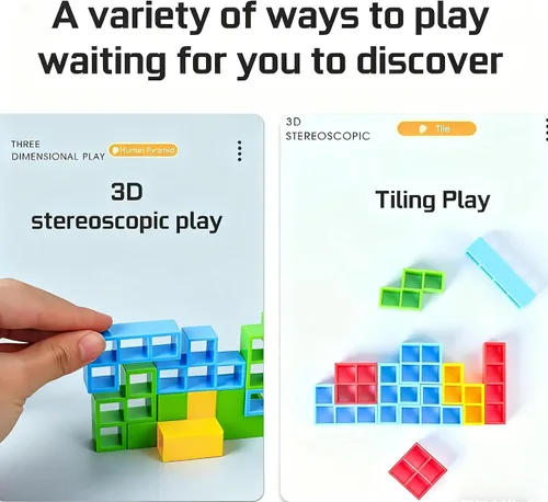 Vista 3 de Tetra Tower - Juego de apilamiento de 48 piezas de bloques de construcción de equilibrio para niños, adultos, familia, amigos, juego en