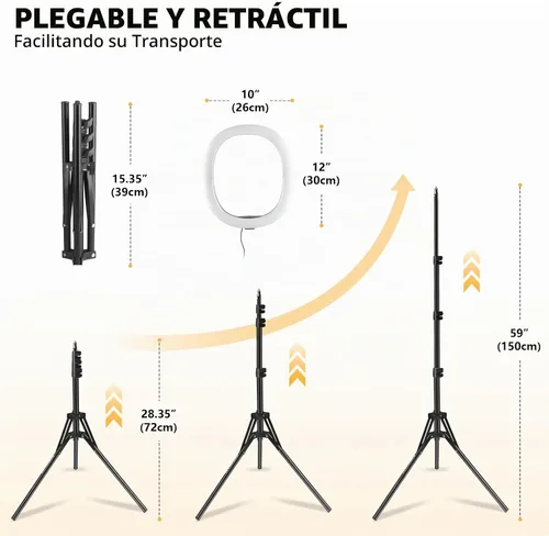Vista 3 de Anillo de luz para selfie de 12 pulgadas con trípode de 59 pulgadas y soporte para teléfono, luces circulares LED regulables, anillo de luz