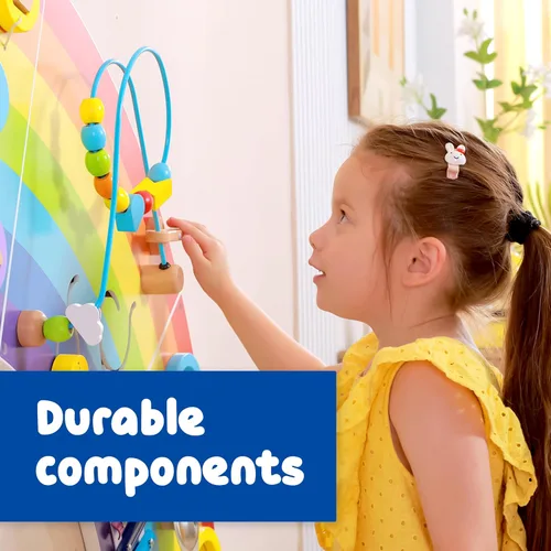 Vista 8 de SPARK & WOW Paneles de pared de actividades arcoíris, 10 actividades para edades de 18 meses Montessori - Juguete sensorial de pared, tablero