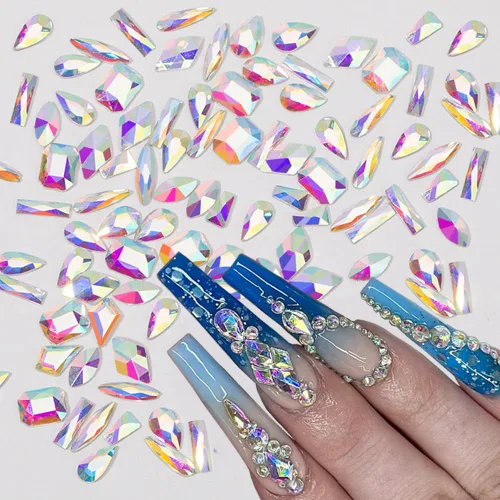 Vista 3 de Diamantes de imitación para uñas, 300 piezas de cristales AB, gemas de múltiples formas, diamantes de imitación de parte trasera plana, para arte