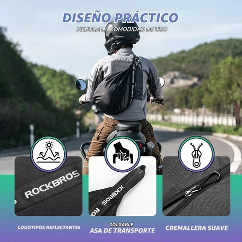 Vista 4 de ROCKBROS Mochila para casco de motocicleta, impermeable, ligera, mochila reflectante de gran capacidad para motocicleta, ATV, motocross, color negro