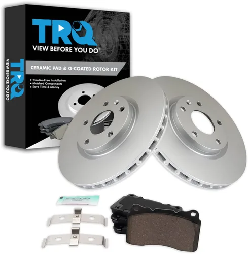 Vista 100 de TRQ Juego de pastillas de freno delantero y rotores con revestimiento de cerámica compatible con Jeep Compass Patriot 2017