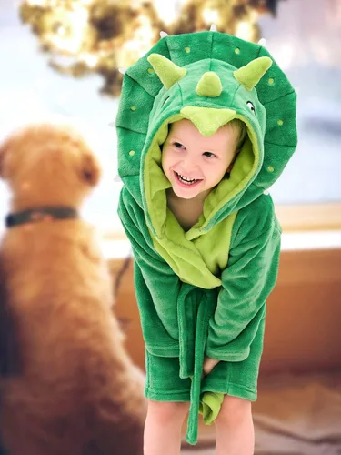 Vista 10 de LOLANTA Boys' Girls' Hooded Flannel Bathrobes Kids Soft Sleepwear Dinosaur Dressing Gown Gift