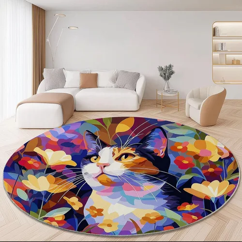 Vista 14 de Bath Mat Round Rug 2 ft, Boho Sun Line Mandala Washable Circular Rugs, Non Slip Absorbent Beige Circle Area Carpet for Kitchen Living Room Bedroom