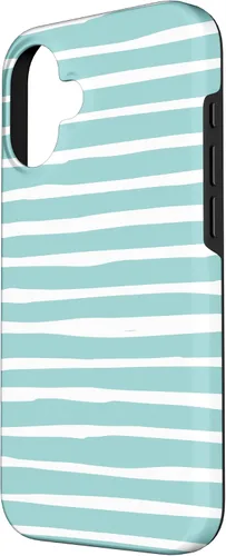 Vista 2 de iPhone 16 Cute Pastel Mint Green Aqua & White Wavy Stripe Case