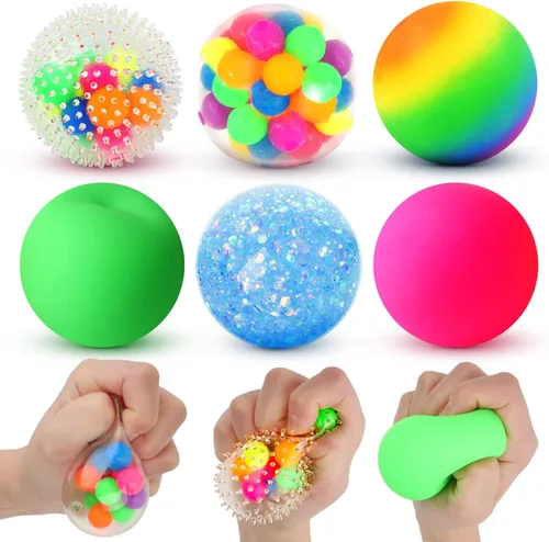 Vista 9 de Pelotas de Estrés y Juguetes Sensoriales Fidget: Juego de 12 Bolas Esponjosas de Estrés para Niños de 3 a 12 años - Bola Sensorial de Terapia