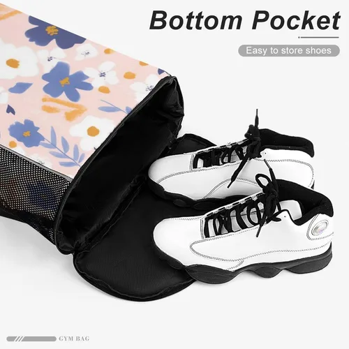 Vista 4 de Floral Backdrop Flowers Drawstring Backpack Drawstring Bags Drawstring Sport Bag Sports Gym Bag with Pockets for Women Men