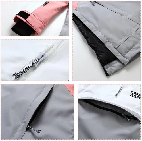 Vista 56 de RIUIYELE Traje de esquí para mujer, chaqueta y pantalones de snowboard para deportes al aire libre, traje de nieve con aislamiento impermeable
