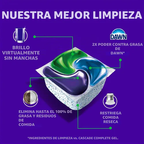 Vista 3 de Cascade Platinum Plus cápsulas para lavavajillas, detergente para platos, aroma limpio a limón, 62