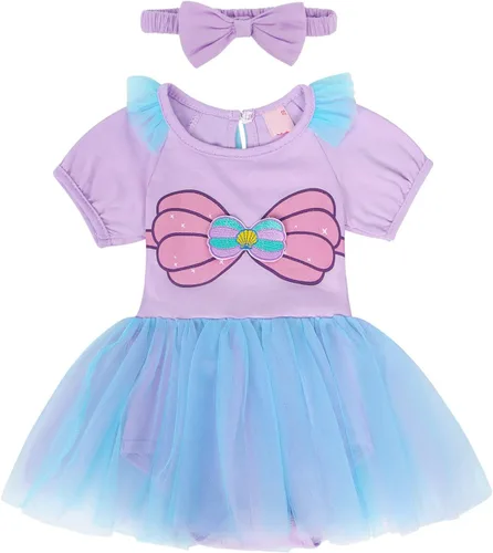 Vista 3 de Eledobby Ropa de princesa para bebés y niñas, enterizo con diadema, disfraz de Halloween, vestido de fiesta de cumpleaños