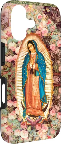 Vista 3 de Lady of Guadalupe - Carcasa para iPhone 17, diseño de flores rosadas