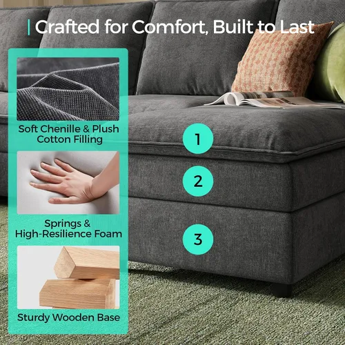 Vista 3 de LINSY HOME - Sofá seccional en forma de U tipo nube, sofás modulares de 115" con doble chaise lounge, juego de sofá de 4 plazas de chenilla