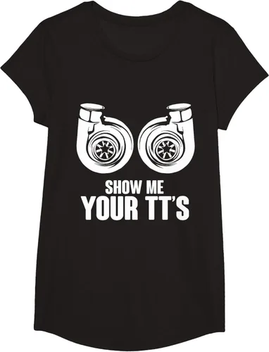 Vista 3 de Funny Show Me Your TT's Twin Turbo Car Racing Camiseta, Negro, S